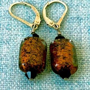 art glass sterling silver dangle earrings 925 A